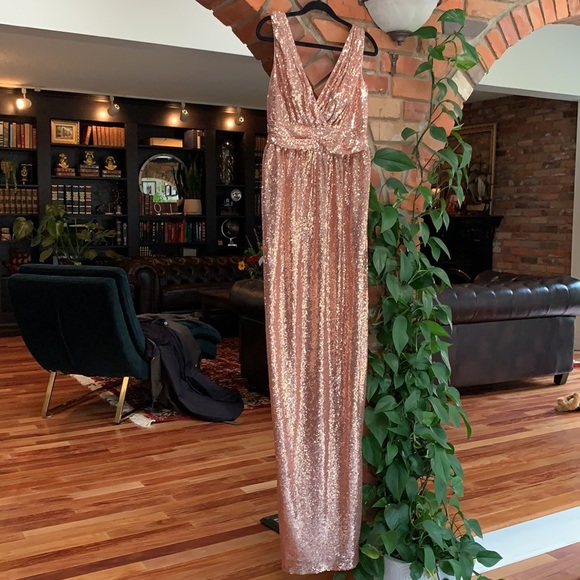 Rose gold Sequin Bridesmaid/Gatsby/Prom/ Grad Dress - Picture 2 of 7